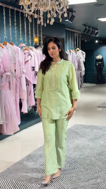 Mint Green Cotton Chander Silk Cord Set
