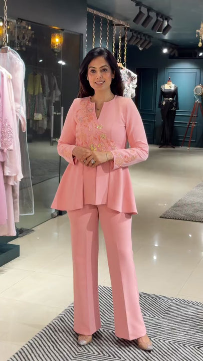 Peach Banana Crepe Peplum 2pc Set