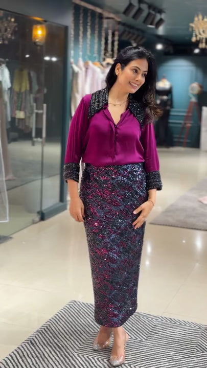 Shimmer Sequence Skirt with Satin Top